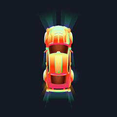 Sports car view from the top. Racing design. Blockchain game. Modern colorful design