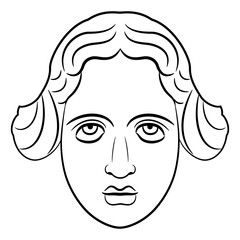 Face of a beautiful sad woman in vintage style. Female portrait. Head of a pretty lady. Black and white linear silhouette.