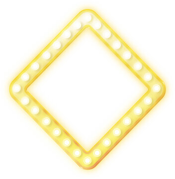 3d golden polygon frame for your text. Glowing light bulbs shiny luxury border frame.