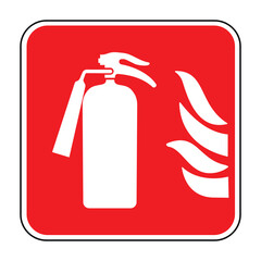Emergency firefighter sign, white firefighting equipment icon on red square background, vector illustration