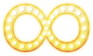 infinity, endless, unlimited, eternity symbol sign with light bulb glow effect decoration. cutout.
