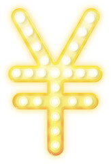 Yuan Yen symbol sign 3d bold icon light bulb effect