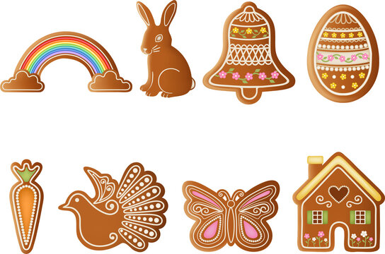 set of isolated easter gingerbread cookies