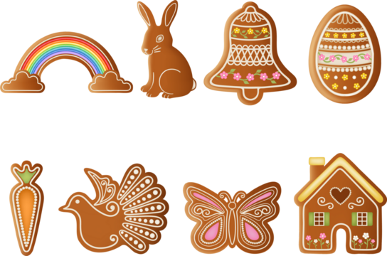 set of isolated easter gingerbread cookies