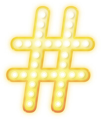 Glowing luxury 3d golden number sign, pound sign, or hashtag sign