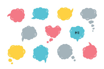 Speech Bubbles Set. Colorful Thought Bubble Collection. Doodle Talk clouds. Vector illustration.