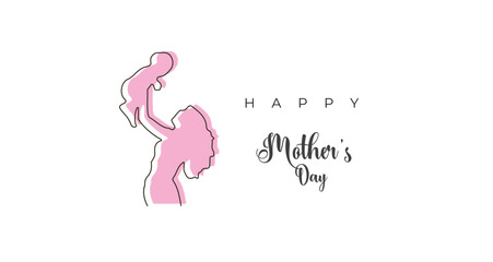 Happy mother's day Line drawing, Line art, line vector drawing, vector illustration