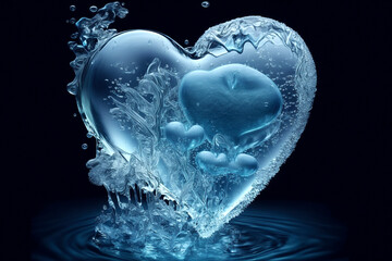 blue heart of ice. concept of environmental protection. Generative AI
