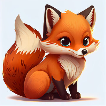 Cute fox animation on white background. Generative AI