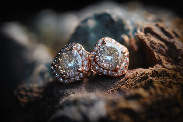 Elegant shiny Sparky gold diamond earrings. Generative AI