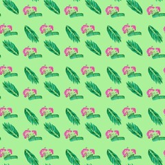 seamless pattern with tropic plant on green background