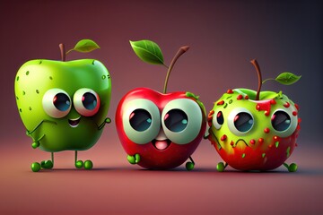 Background of a 3D Cute Apple Character. Created with Generative AI Technology