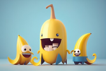 Background of a 3D Cute Banana Character Created with Generative AI Technology