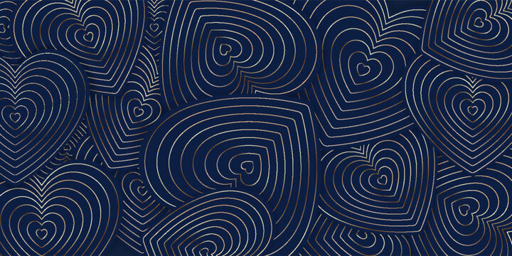 luminous heart dark blue and gold color for illusory background. Blue and gold luxury pattern background. Abstract circle overlapping pattern design with shadow. © Muhammad Muhdi