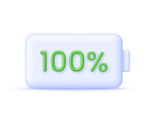 3D Battery icon. The battery is charging. Battery charge from low to high. Discharged and charged battery.