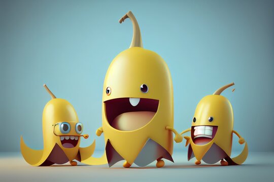 Background of a 3D Cute Banana Character Created with Generative AI Technology