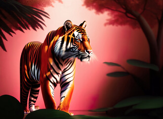 Fototapeta na wymiar tiger in the jungle at dawn