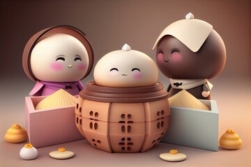Background of a 3D Cute Dim Sum Character. Generative AI