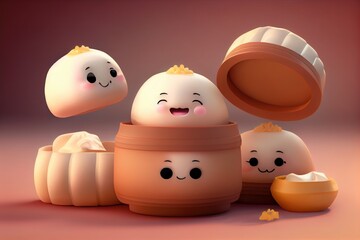 Background of a 3D Cute Dim Sum Character. Generative AI