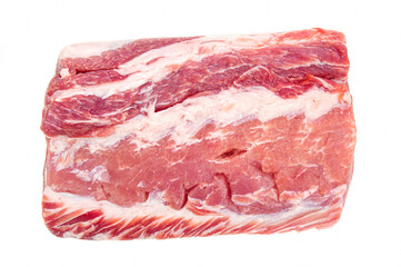 Top view on fresh raw piece of meat on a white background