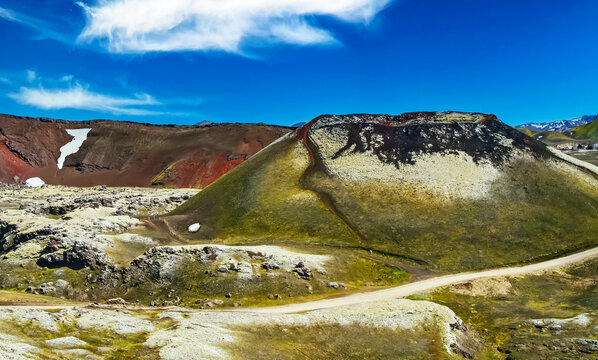 Surreal volcano crater cone, surreal icelandic nordic volcanic barren waste landscape - Grabrok Grabrokarfell, Ljosufjoll, Iceland