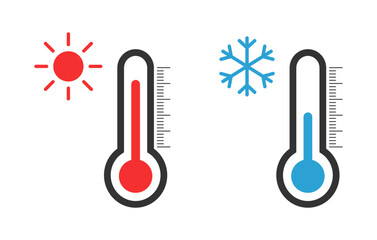 Thermometer vector icon illustration. Hot and cold temperature for summer and winter design concept - obrazy, fototapety, plakaty