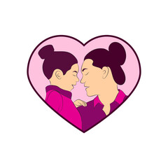 Cute Mother with her daughter in heart shape vector illustration