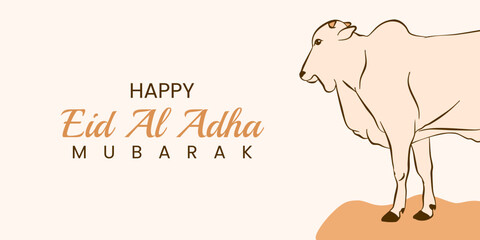 Happy Eid Al Adha Mubarak with cow illustration background