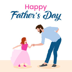 Happy Father's Day father dancing with his daughter flat illustration