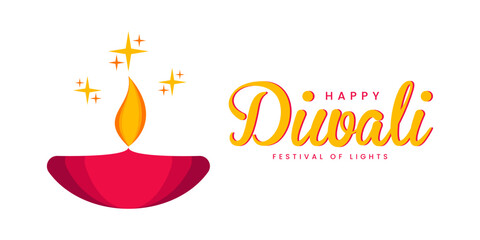 Illustration of a burning diya flame happy diwali banner