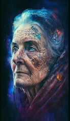 Obraz premium A woman displaced between different temporal timelines. Generative AI