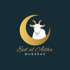 Fototapeta na wymiar Eid al Adha Mubarak with gold moon and goat greeting design