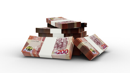 3d rendering of Stack of Ghanaian cedi notes. bundles of Ghanaian currency note