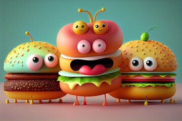 Background of a 3D Cute Hamburger Character. Generative AI
