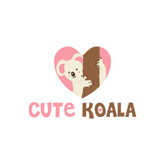 Cute Koala logo design with heart shape