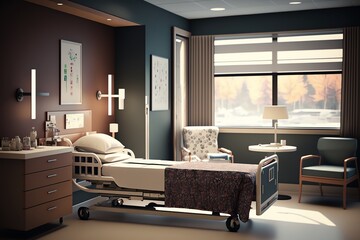 Hospital room with beds and medical equipment. Generative AI - obrazy, fototapety, plakaty