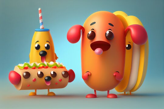 Background of a 3D Cute Hot Dog Character. Generative AI