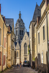 Fototapeta premium View of Saint Benoit Church (Eglise Saint-Benoit du Mans). Saint Benoit Church built for the first time in the XII century, rebuilt in XVI century. Le Mans, Pays-de-la-Loire, France.