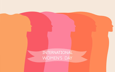 Fototapeta na wymiar International Women's Day greeting background. Colorful women's silhuette.