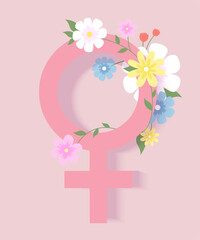 Female Symbol with flowers and plant. Vector illustration for Women's Day.