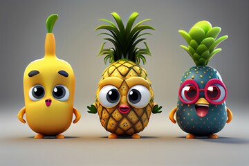 Cute Pineapple Character Background. Created with Generative AI Technology
