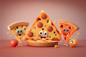 Cute Pizza Character Background. Created with Generative AI Technology