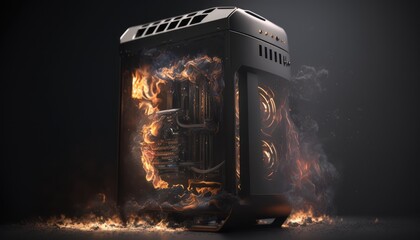 Gaming PC case on fire | Generative AI - obrazy, fototapety, plakaty