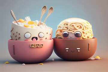 Cute Ramen Character Background. Created with Generative AI Technology