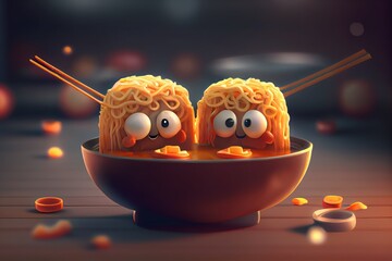 Background of a 3D Cute Ramen Character. Generative AI