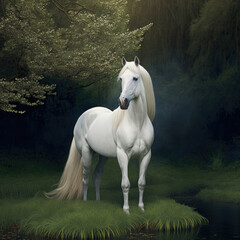 Obraz na płótnie Canvas White horse in the field. Generative AI