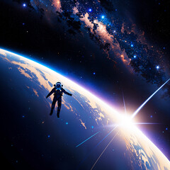 Fototapeta na wymiar astronaut flying in the space, AI Generated Illustration