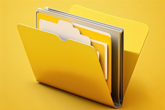 File folder on laptop screen, yellow background. Generative AI
