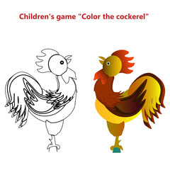 Children's educational game of coloring a colorful rooster.