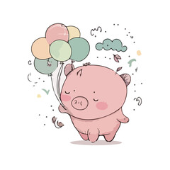 cute doodle pig with hand draw vector illustration